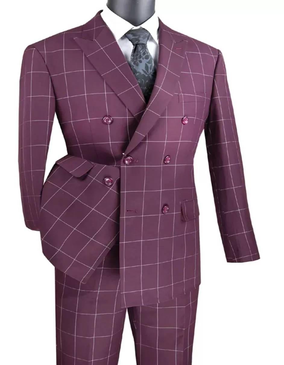1920's Mens Vested Bold Gangster Vintage Plaid Suit in Wine