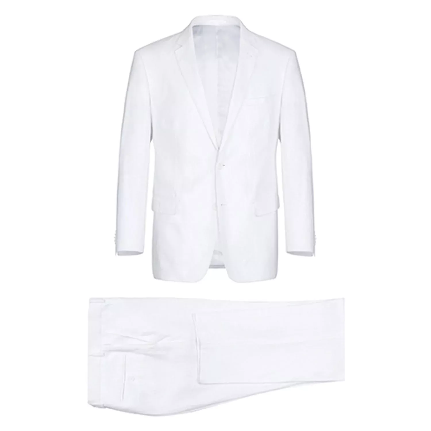 601-20 Men's Notch Lapels White Solid Linen Suits