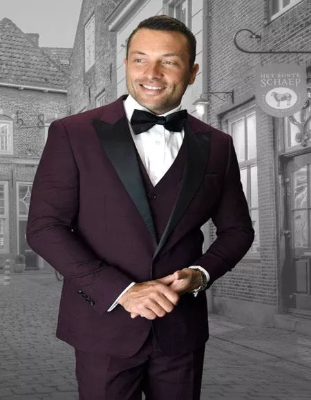 Alberto Burgundy 1-Button Peak Tuxedo