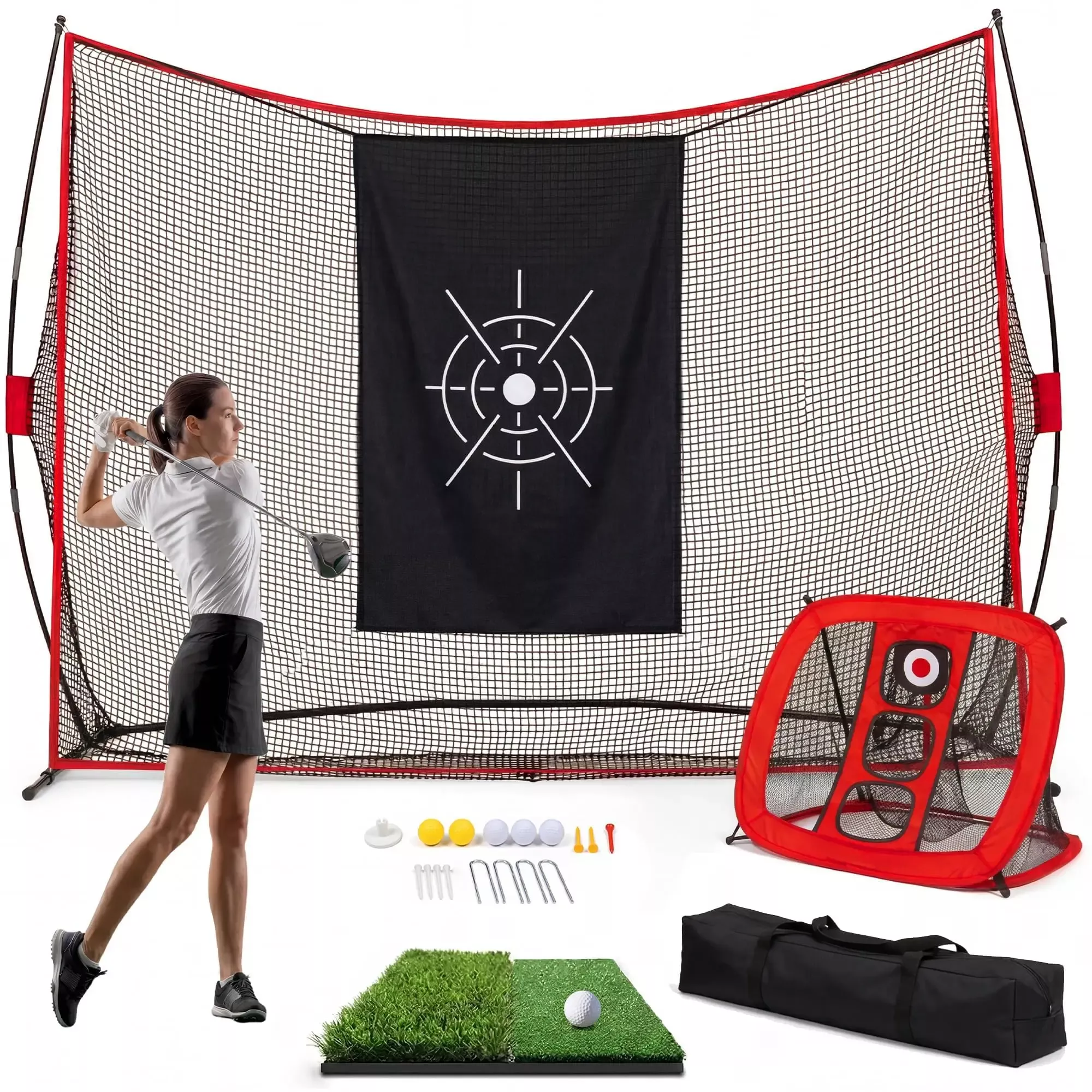Backyard Golf Hitting Net & Practice Mat Bundle