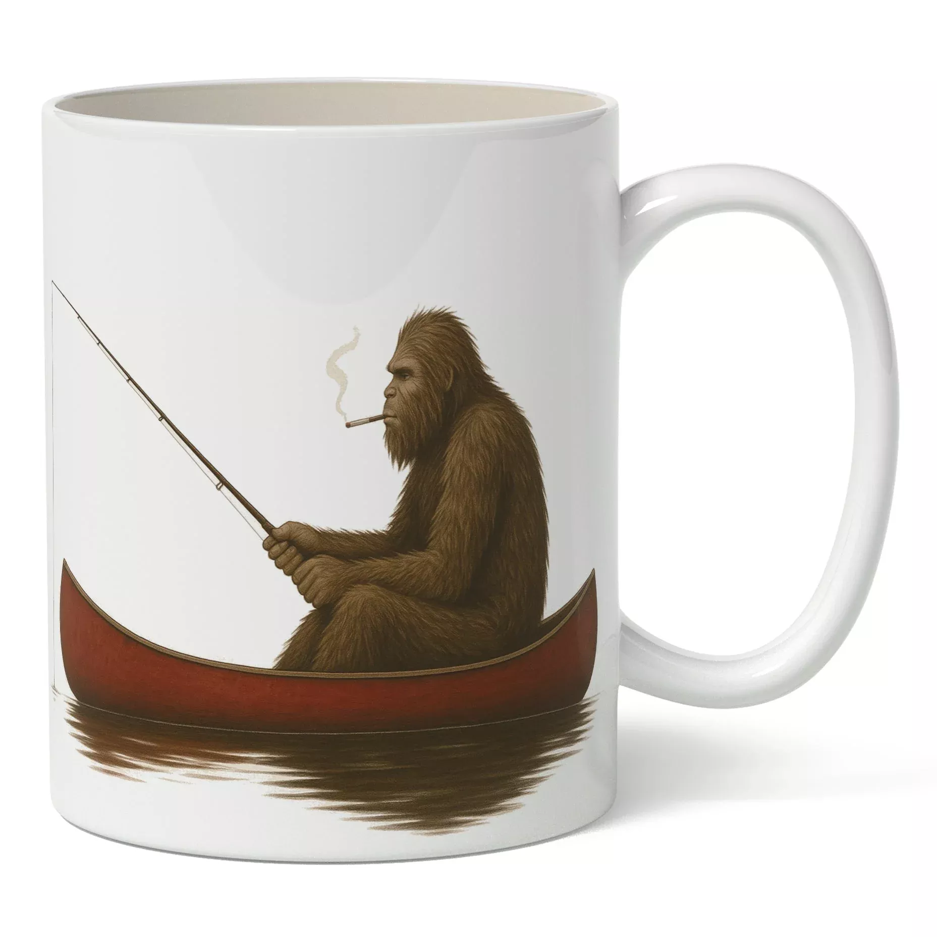 Bigfoot Fishing in a Canoe Mug