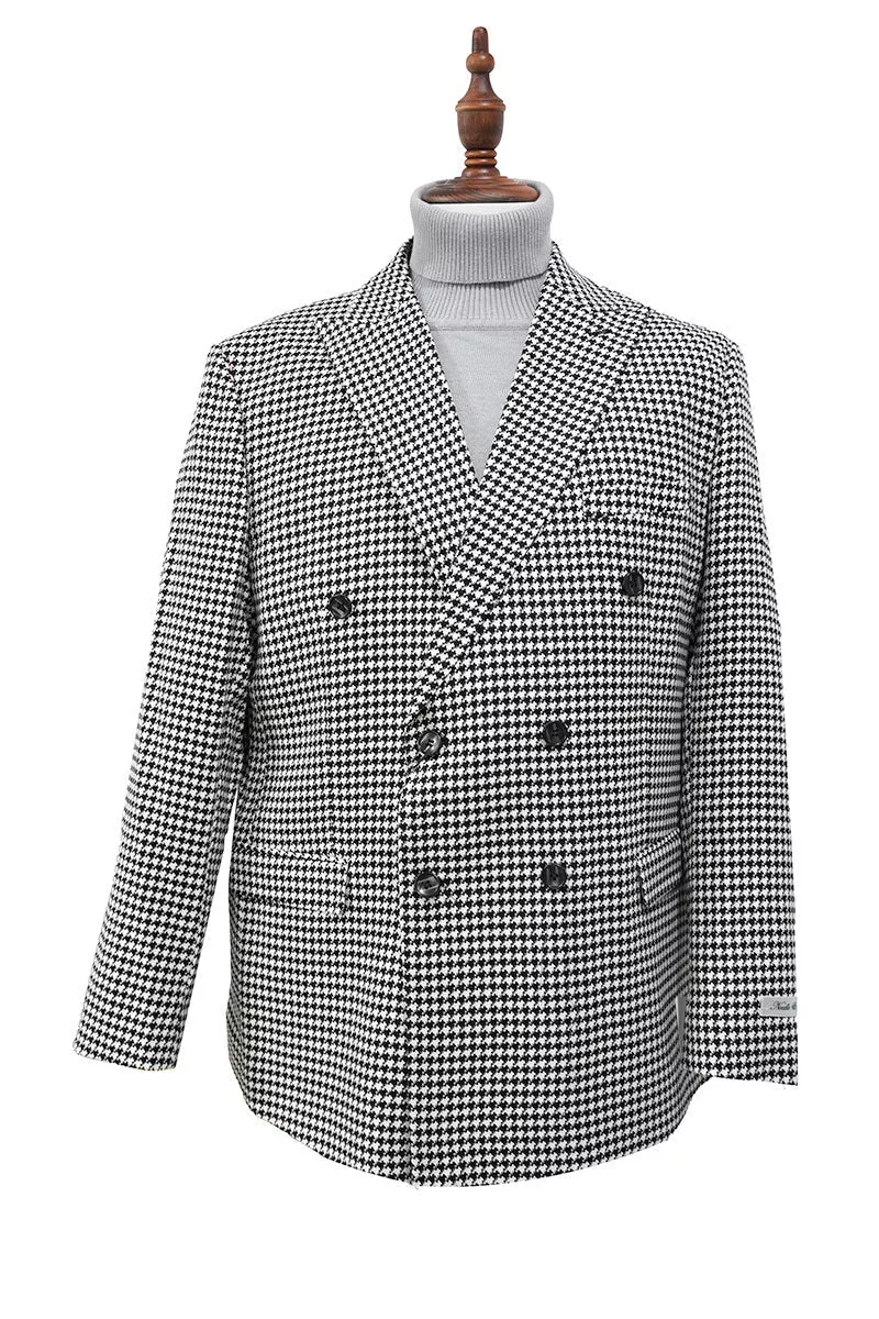 Black Houndstooth Hybrid Fit Double Breasted Jacket