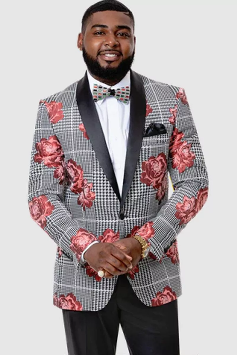 Braided EJ Samuel Tux Jacket: Houndstooth & Floral Shawl