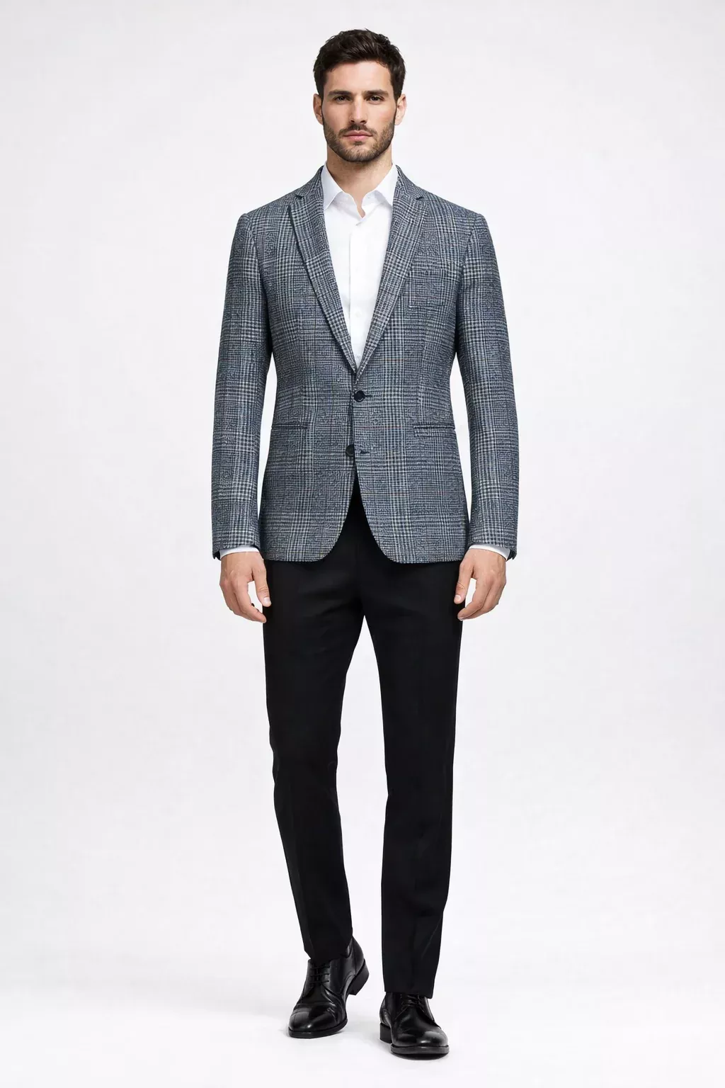 Cashmere and Charcoal Grey and Blue Blazer - Plaid Sport Coat - Windowpane Pattern