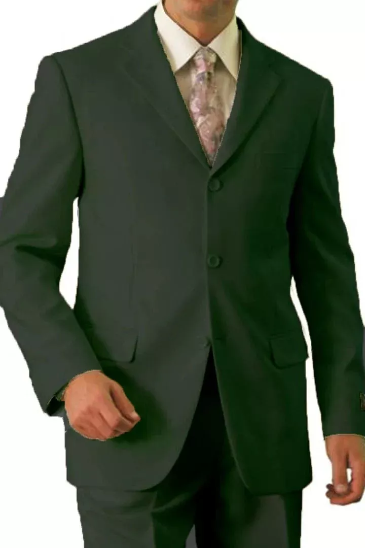 Cheap Priced Suit-Men's Basic Three Button Poplin Dark Olive Suit green
