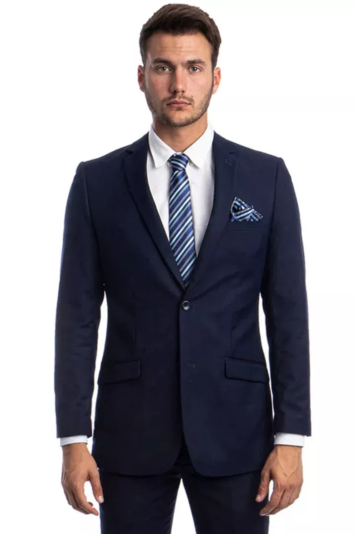 Cheap Priced Suit-Men's Two Button Basic Hybrid Fit Business Navy Suit
