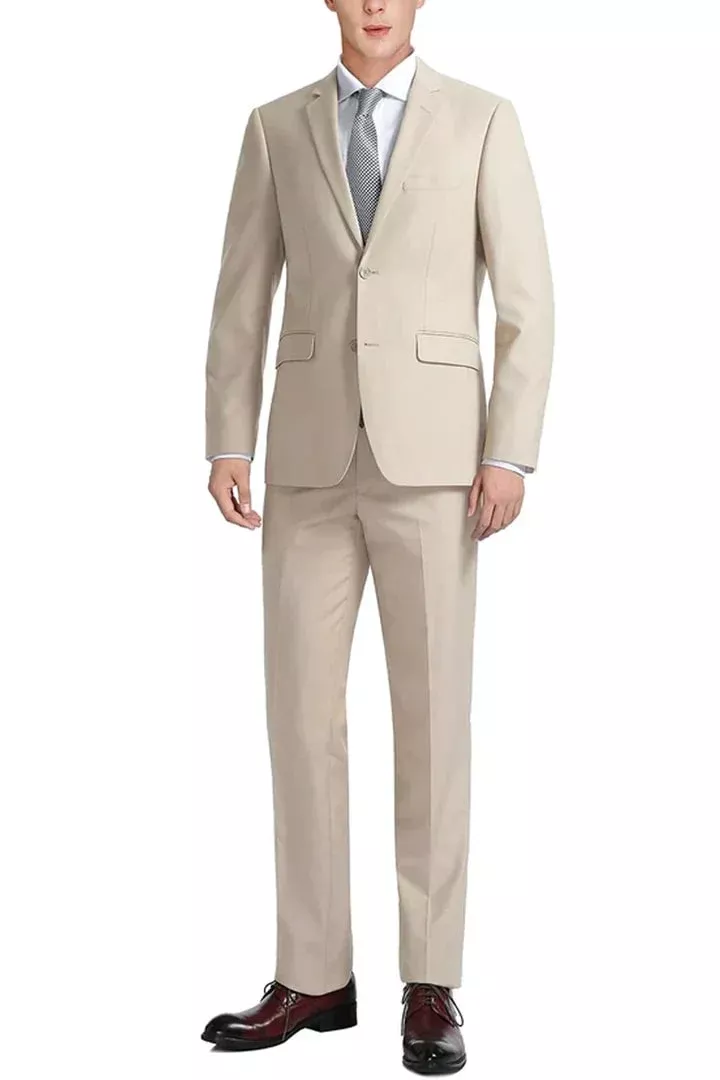 Cheap Priced Suit - Mens Basic Two Button Classic Fit Light Tan Beige Suit With Optional Vest