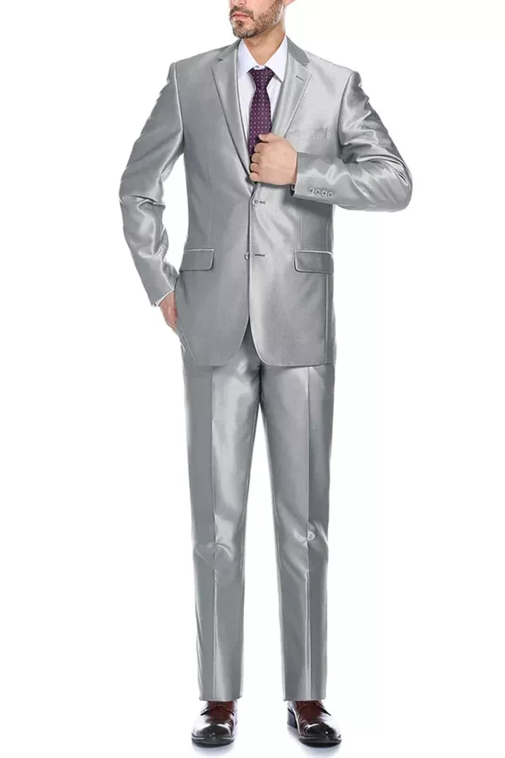 Cheap Priced Suit - Mens Basic Two Button Classic FitSuit With Optional Vest In Shiny Champagne Tan Sharkskin