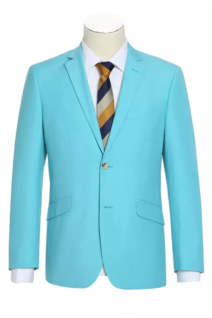 Cheap Priced Suit - Mens Basic Two Button Slim FitAqua Blue Suit