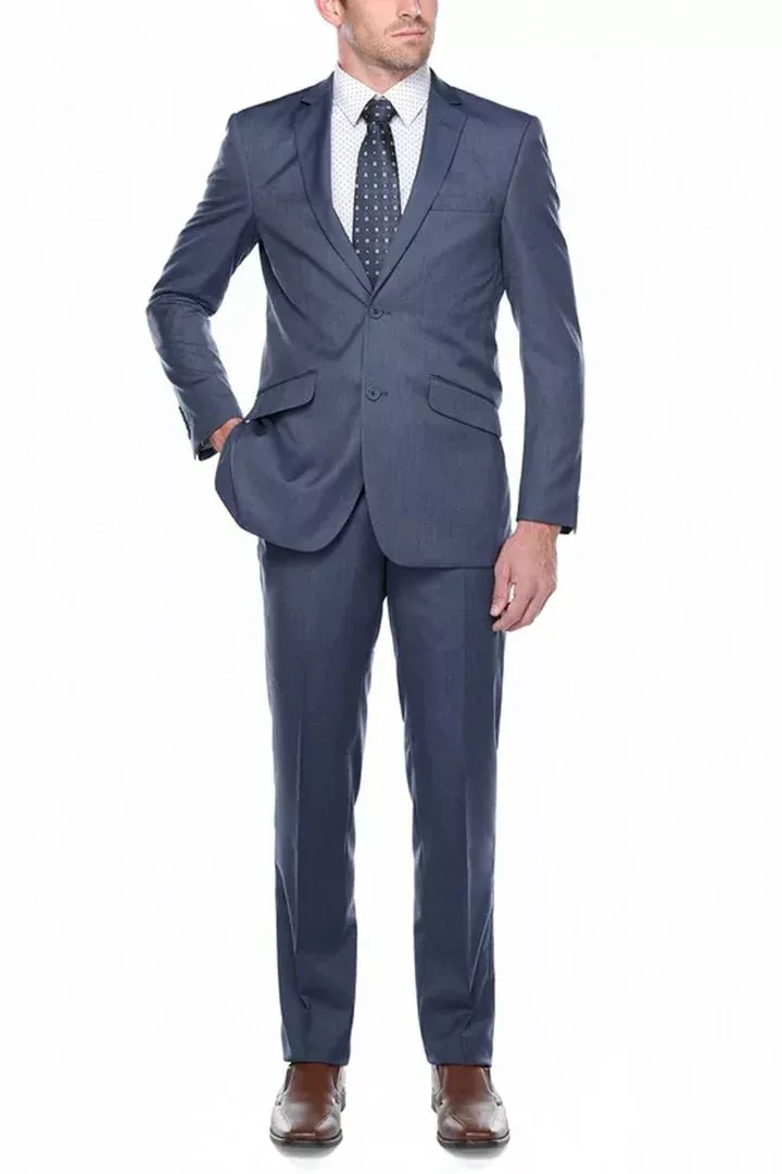Cheap Priced Suit - Mens Basic Two Button Slim FitMidnight Blue Birdseye Suit