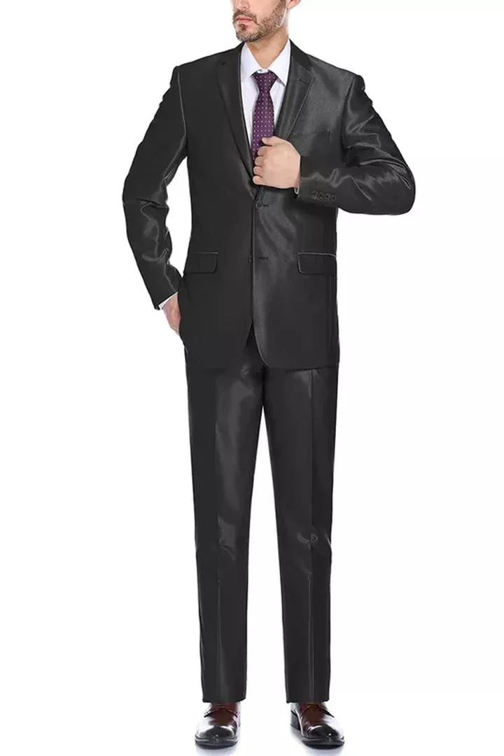 Cheap Priced Suit - Mens Basic Two Button Slim FitSuit With Optional Vest In Shiny Champagne Tan Sharkskin