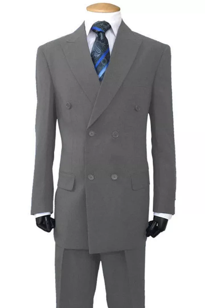 Cheap Priced Suit- Mens Classic Fit Double Breasted Poplin Grey Suit