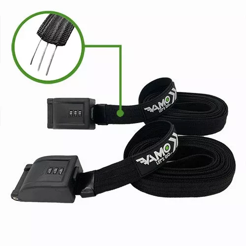 Combination Locking Tie Down Straps w/ Interwoven Braided Steel Cables-Paddleboard-Surf-Kayak