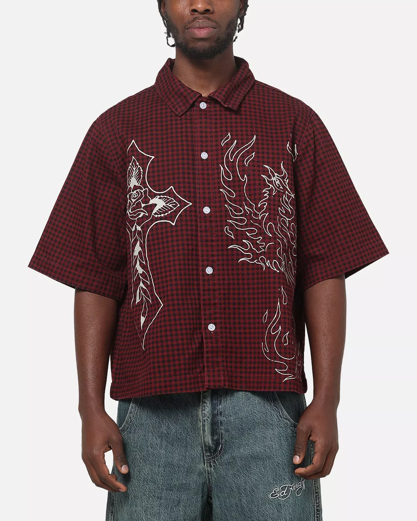 Ed Hardy Ghost Tattoo Button Up Shirt Plum
