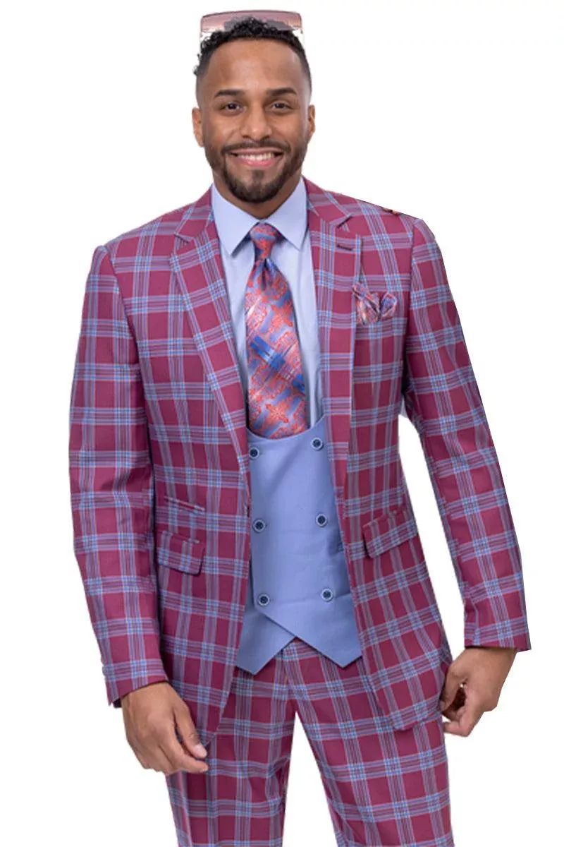 "EJ Samuel Men's 1-Button DB Vest in Rasberry Pink Plaid"