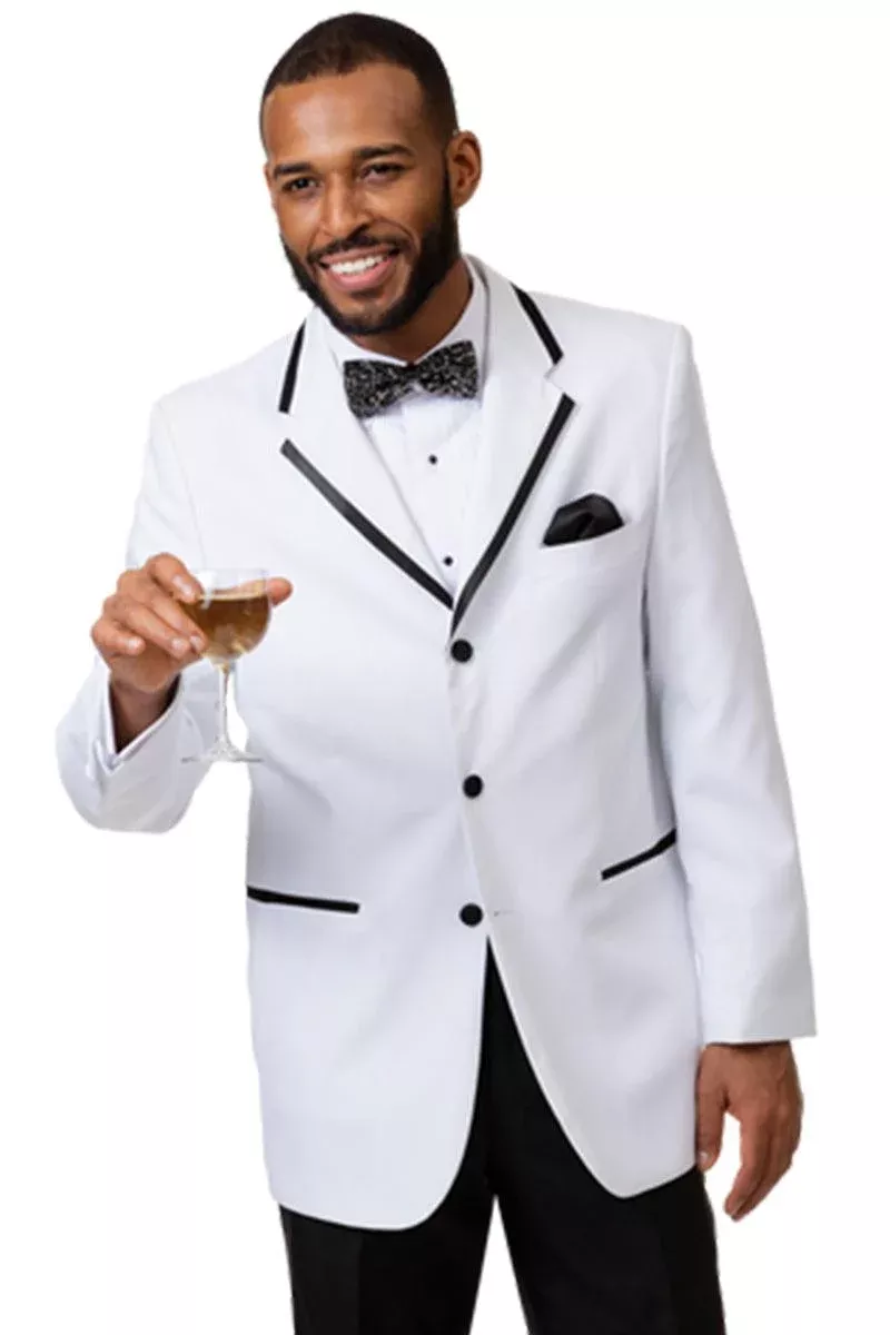 "EJ Samuel Men's 3-Btn White Tuxedo with Black Trim".