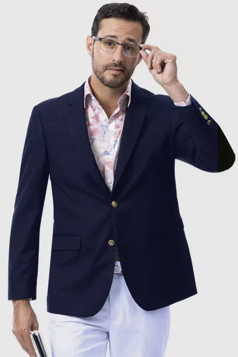 "EJ Samuel Men's Modern 2-Button Navy Blue Club Blazer"