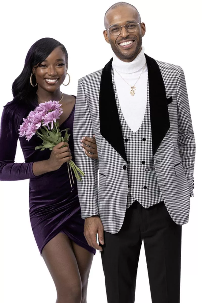 "EJ Samuel Men's One-Button Houndstooth Tuxedo: Professional Panache and Style"