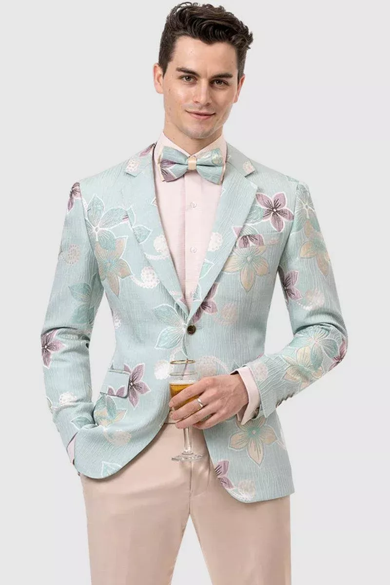 "EJ Samuel Men's Teal Floral Blazer - Dapper One-Btn for Day or Night"