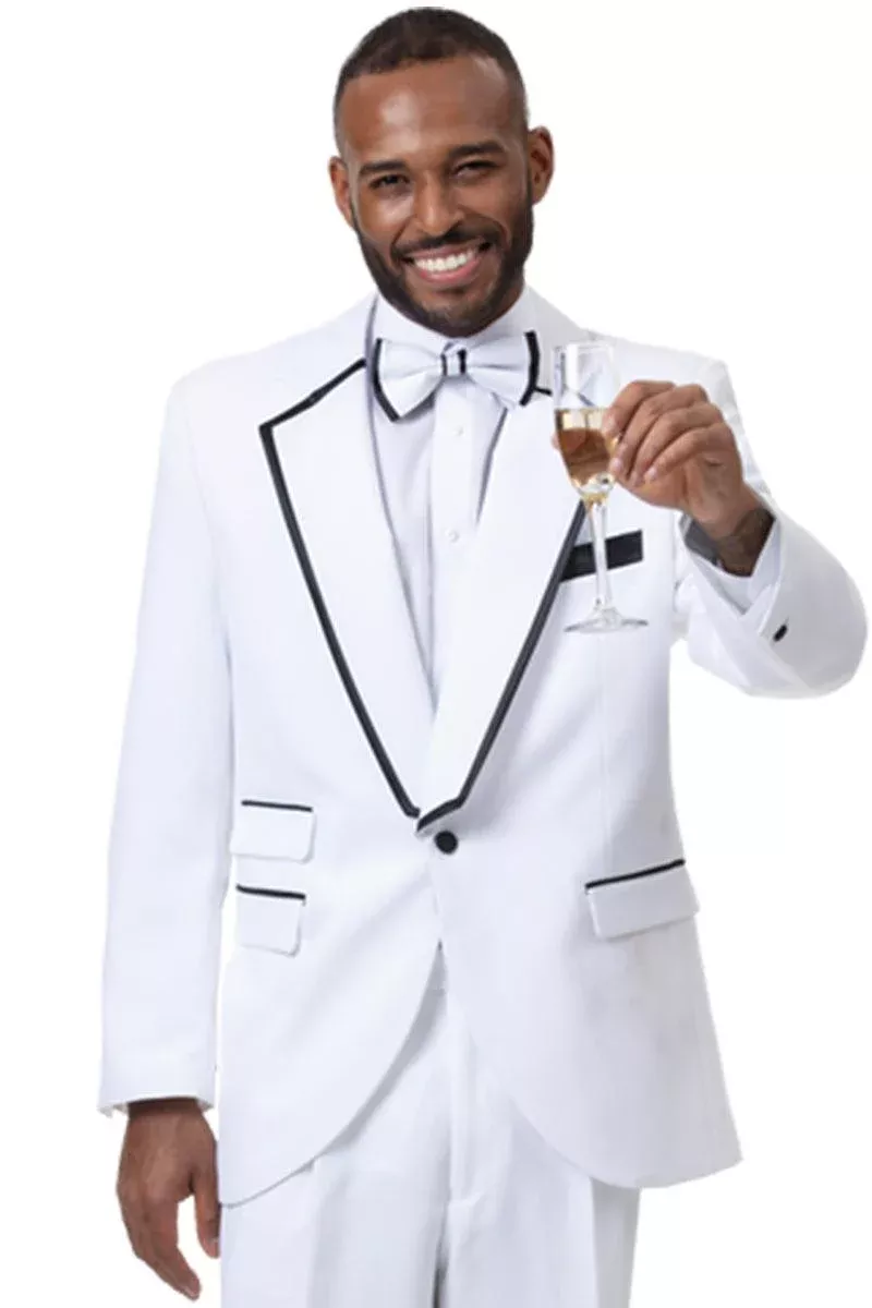 "EJ Samuel Men's White Shawl-Lapel Tuxedo â“ 1-Button Class & Style"