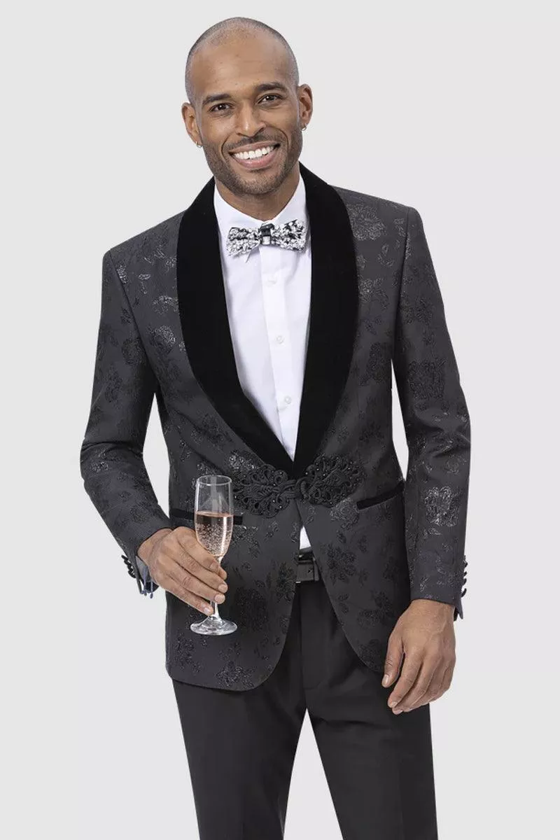 EJ Samuel's Classy Paisley Tuxedo Smoking Jacket - Black