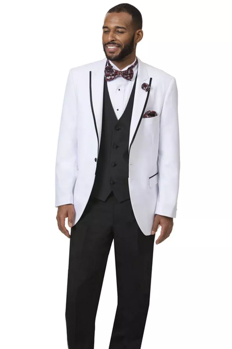 "EJ Samuel White Tuxedo with Satin Peak Lapel"