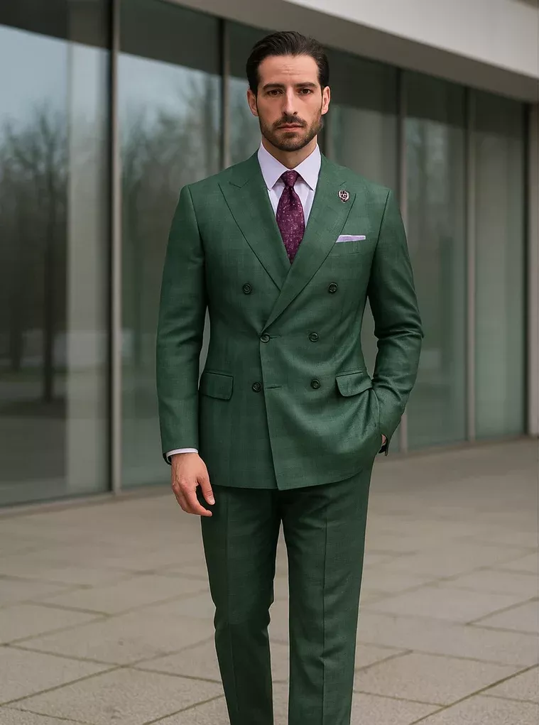 Elegant Green Wedding Suit for Men Double-Breasted Design