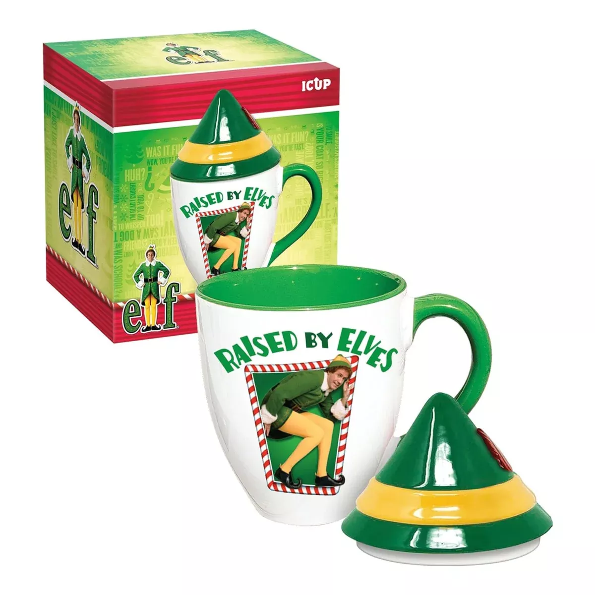 Elf - "Raised by Elves" 16 Ounce Ceramic Mug with Lid