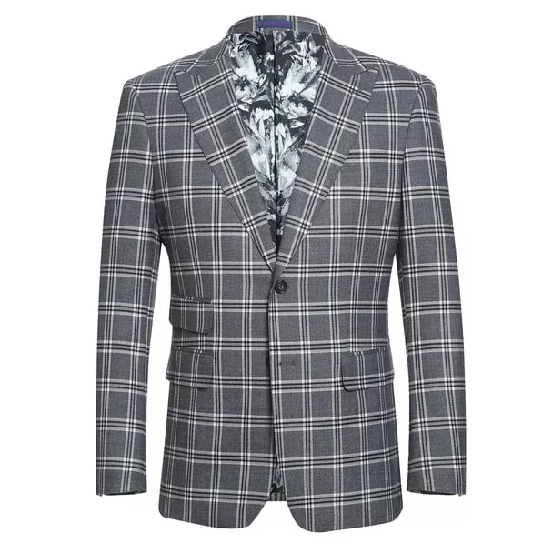 English Laundry SuitsDesigner Brand - Stretch Performance Double Breasted Grey Plaid Slim Fit Suit by English Laundry