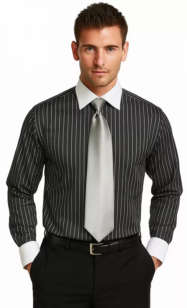 French Cuff Stylish Striped Formal Spread Collar Set Style White Collar Two Toned Contrast Multi-Color Men's Dress Shirt-New Designer Collection
