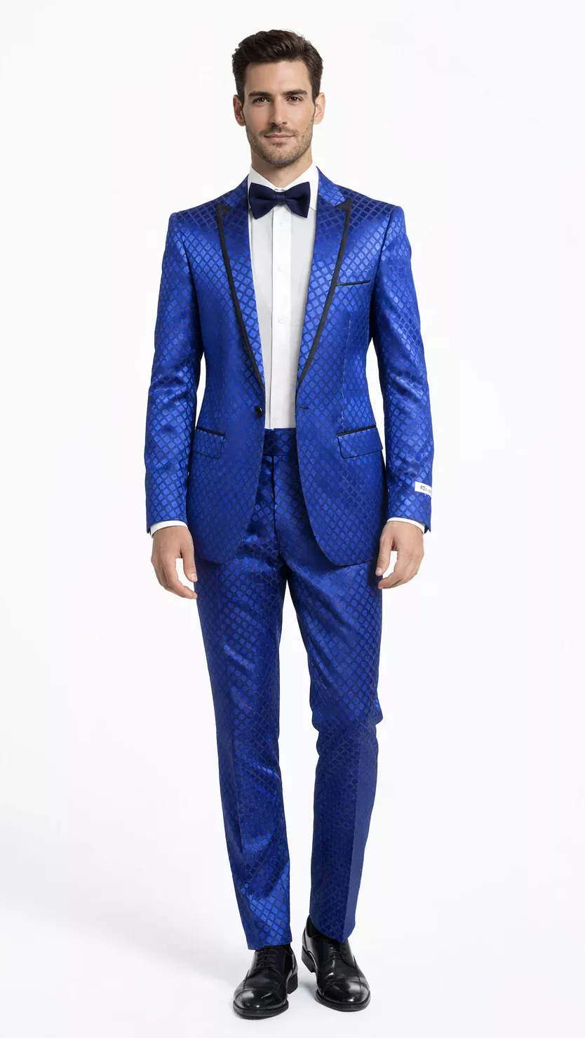 Giovanni Testi Navy Checkered Slim Fit Suit Tuxedo