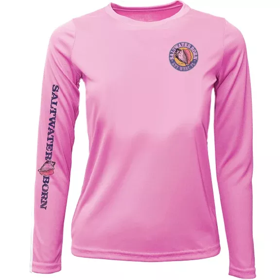 Key West, FL Saltwater Born Circle Logo Girl's Long Sleeve UPF 50+ Dry-Fit Shirt