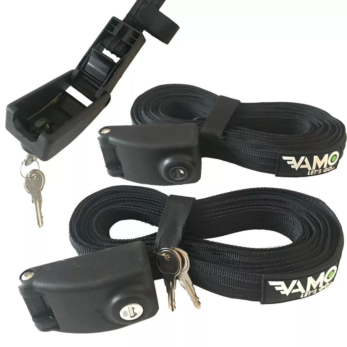 KEYED Locking Tie Down Straps w/ Interwoven Braided Steel Cables-Paddleboard-Surf-Kayak