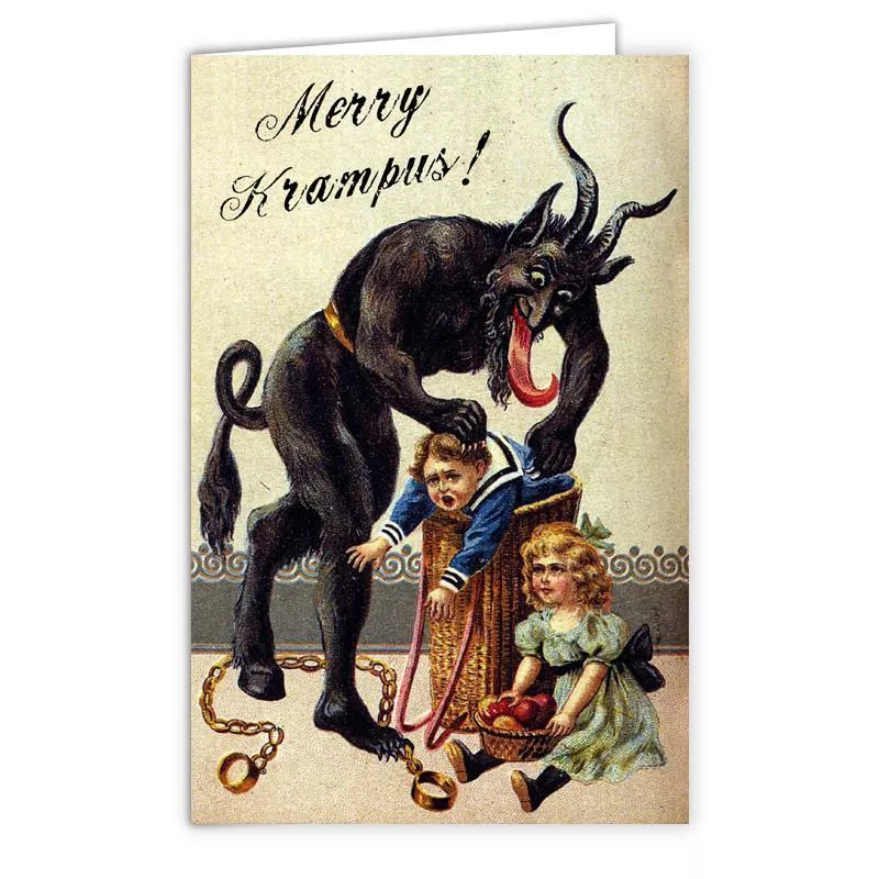Kid in a Basket Krampus Greeting Card