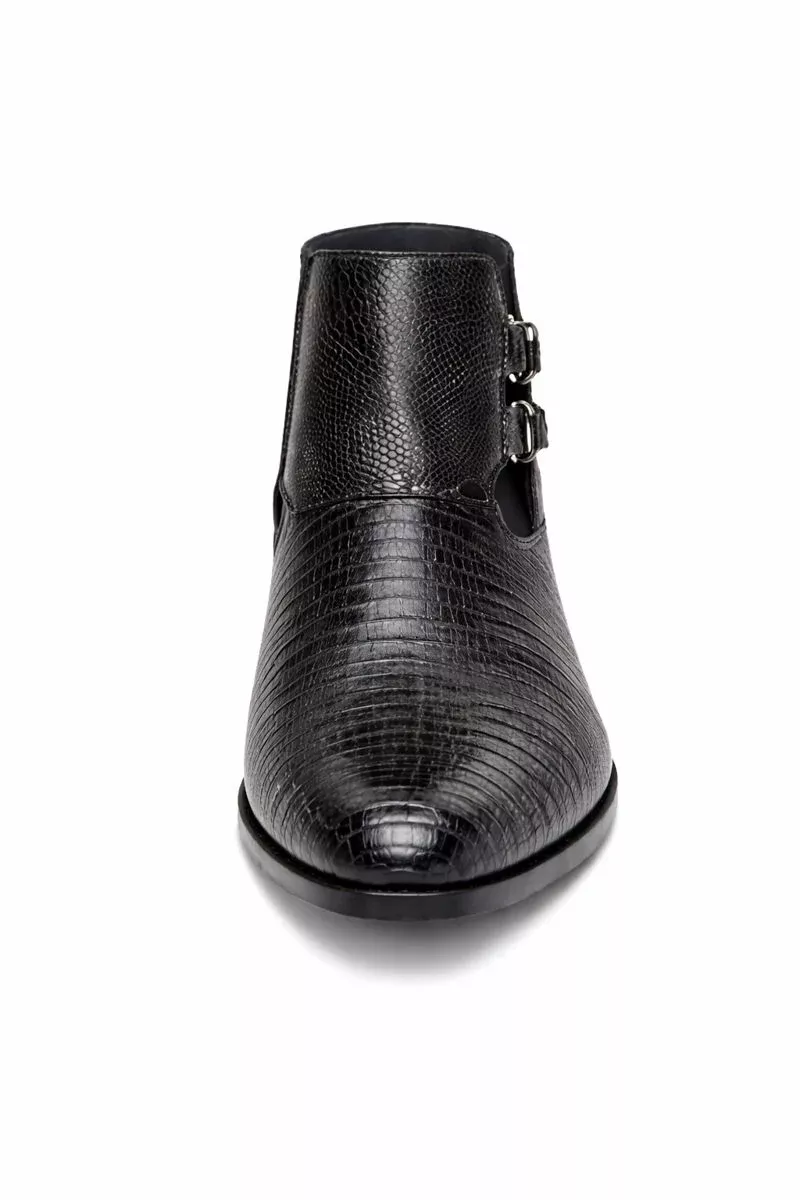Los Altos Black Genuine Lizard Ankle Boot-New Designer Collection