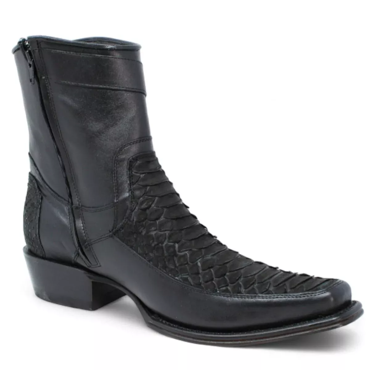 Los Altos Men's Original Python Skin European Toe Short Boots - Black 76BFN5705