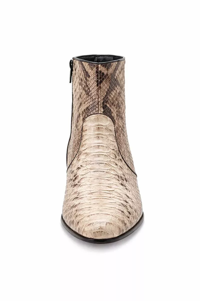 Los Altos Mens Natural Genuine Python Snakeskin Leather Ankle Boots-New Designer Collection