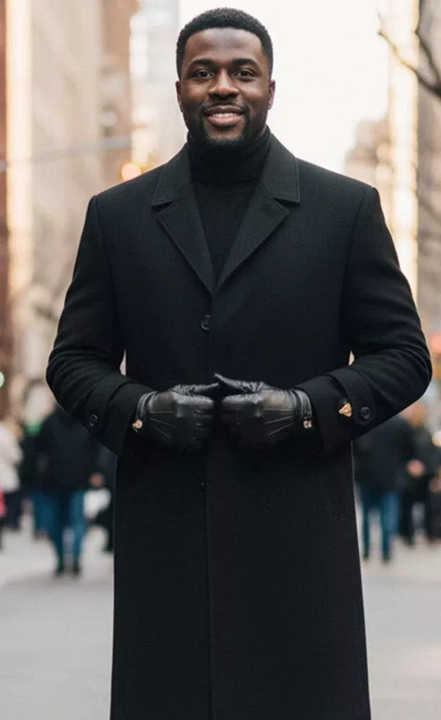 Men's Black Single Breasted Full Length Top Coat Seattle