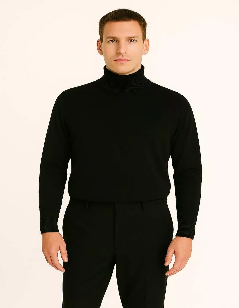 Men's Black Turtleneck Sweater â“ Classic Slim Fit Knit Pullover for Winter Layering