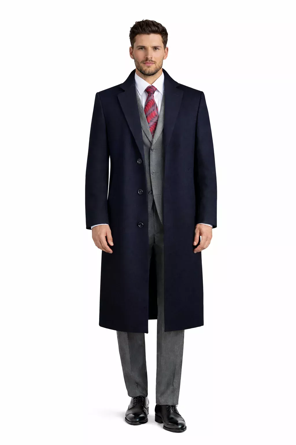 Men's Black Wool & Cashmere Overcoat Classic Full Length Topcoat