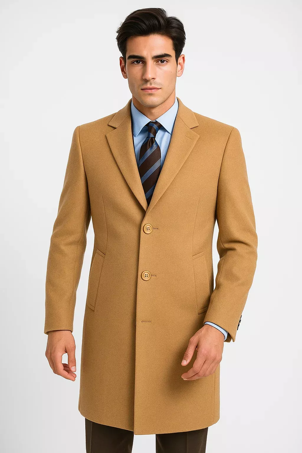 Men's Camel Wool & Cashmere Overcoat Classic Full Length Topcoat