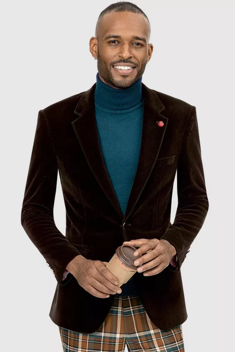 Men's EJ Samuel Brown Velvet Two-Button Blazer (Modern Fit)