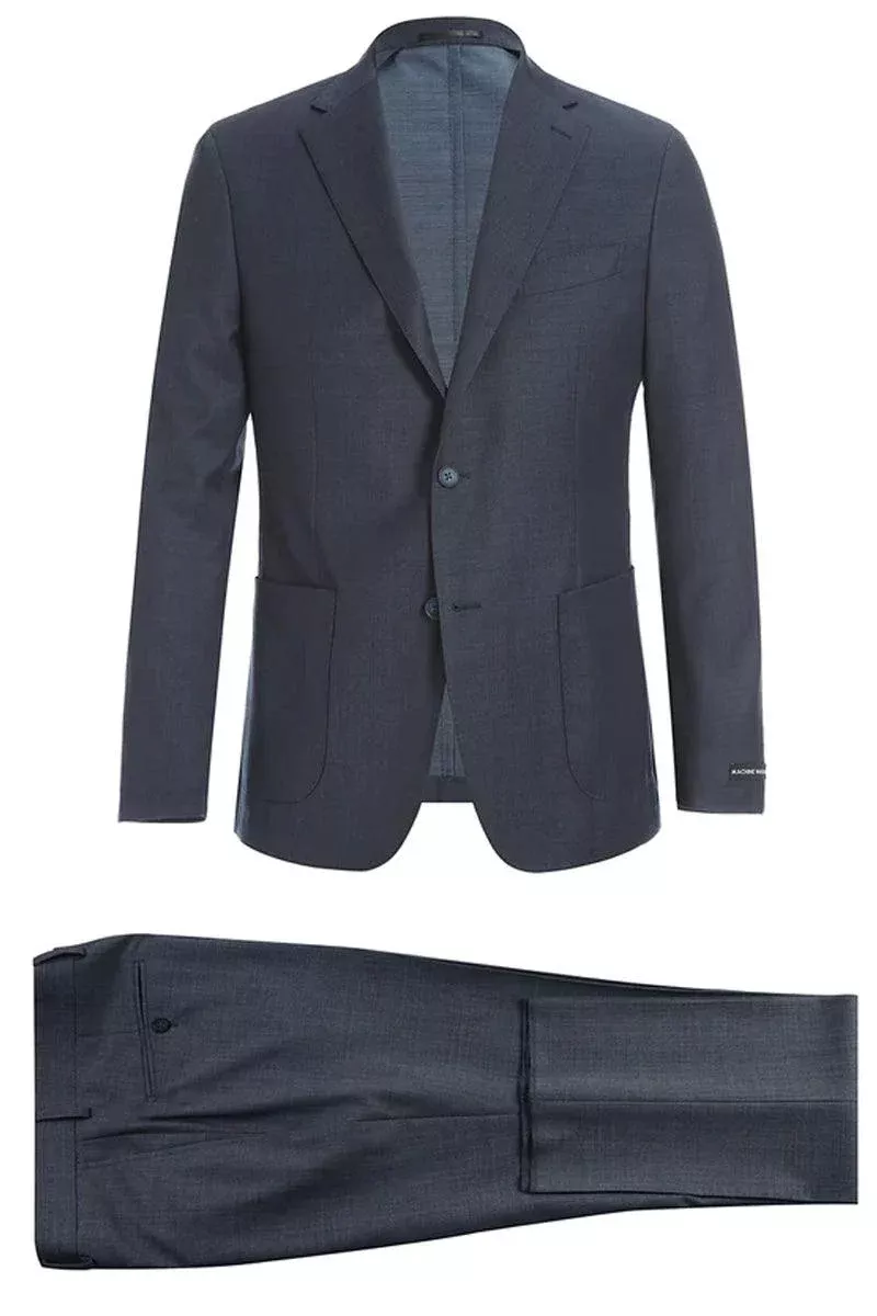 Men's Pelago Charcoal Grey Wool Suit: 2-Button Slim Fit, Patch Pockets, Perfect for Travel