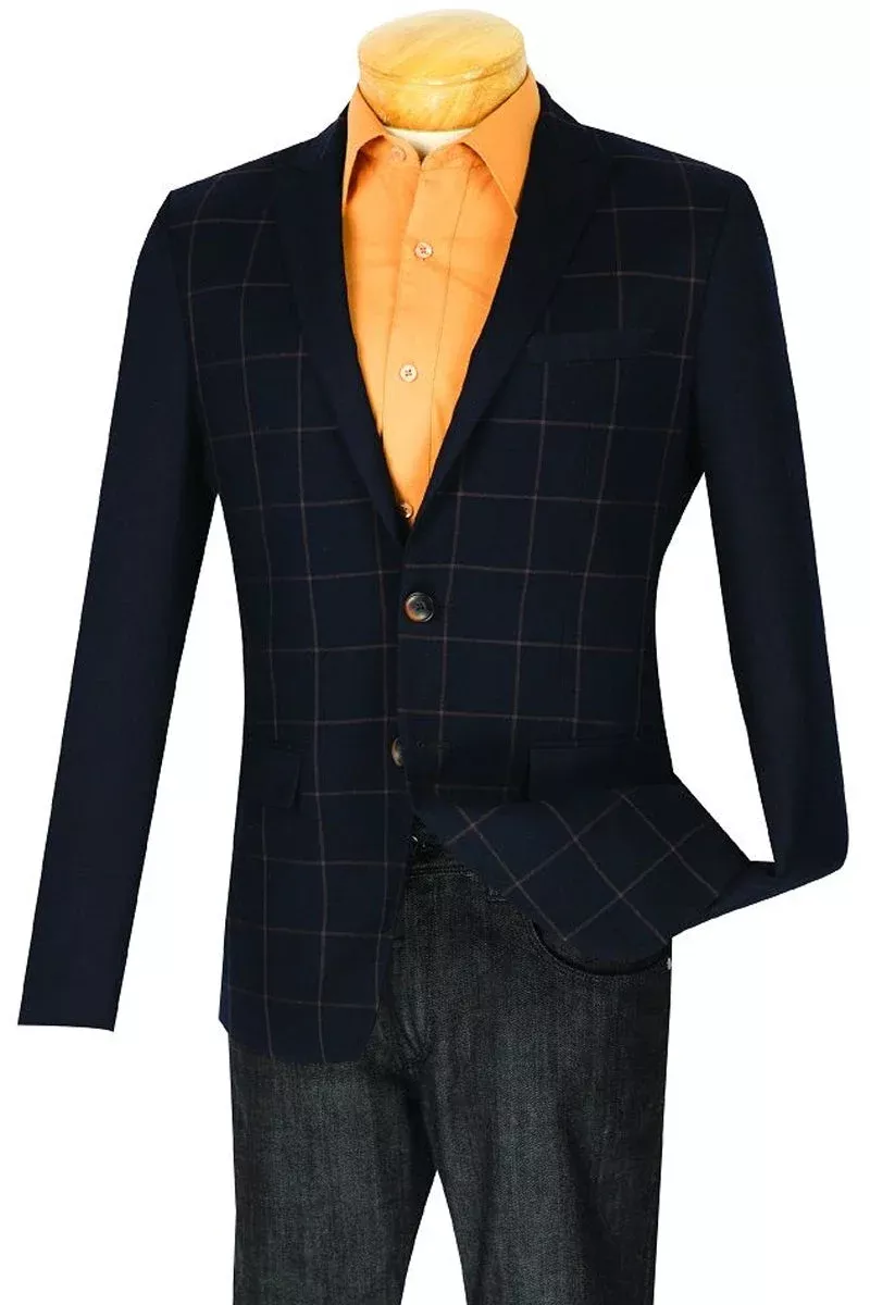 Mens 2 button Windowpane Blazer with Solid Sleeves in Grey