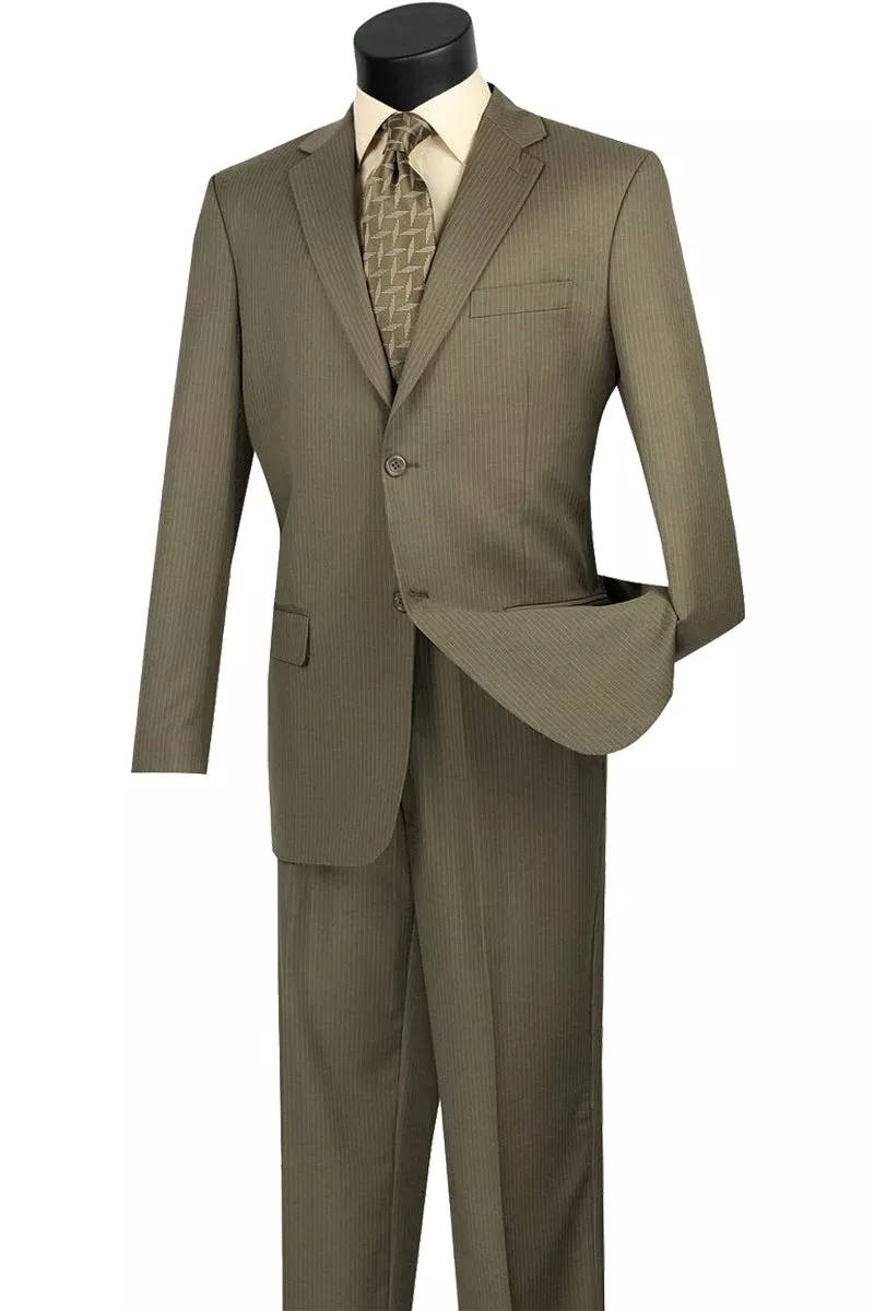 Mens 2 Button Wool Blend Pinstripe Suit in Taupe
