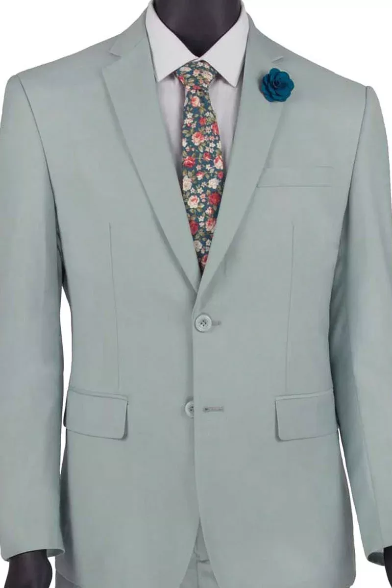 Mens 2 Button Wool Feel Slim Fit Suit in Sage