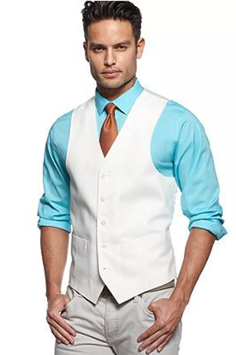 Mens Classic 5 Button Suit Vest in White