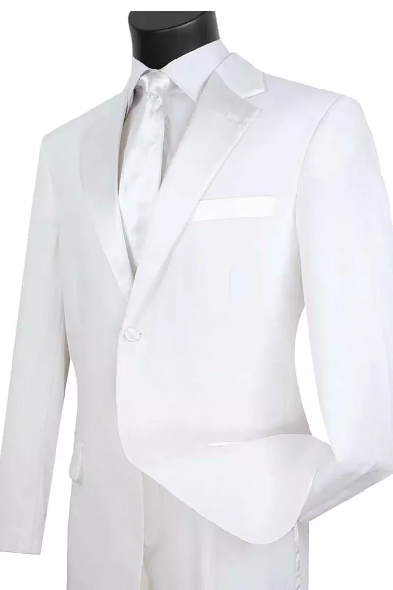Mens Classic Fit 2 Button Poplin Tuxedo in White