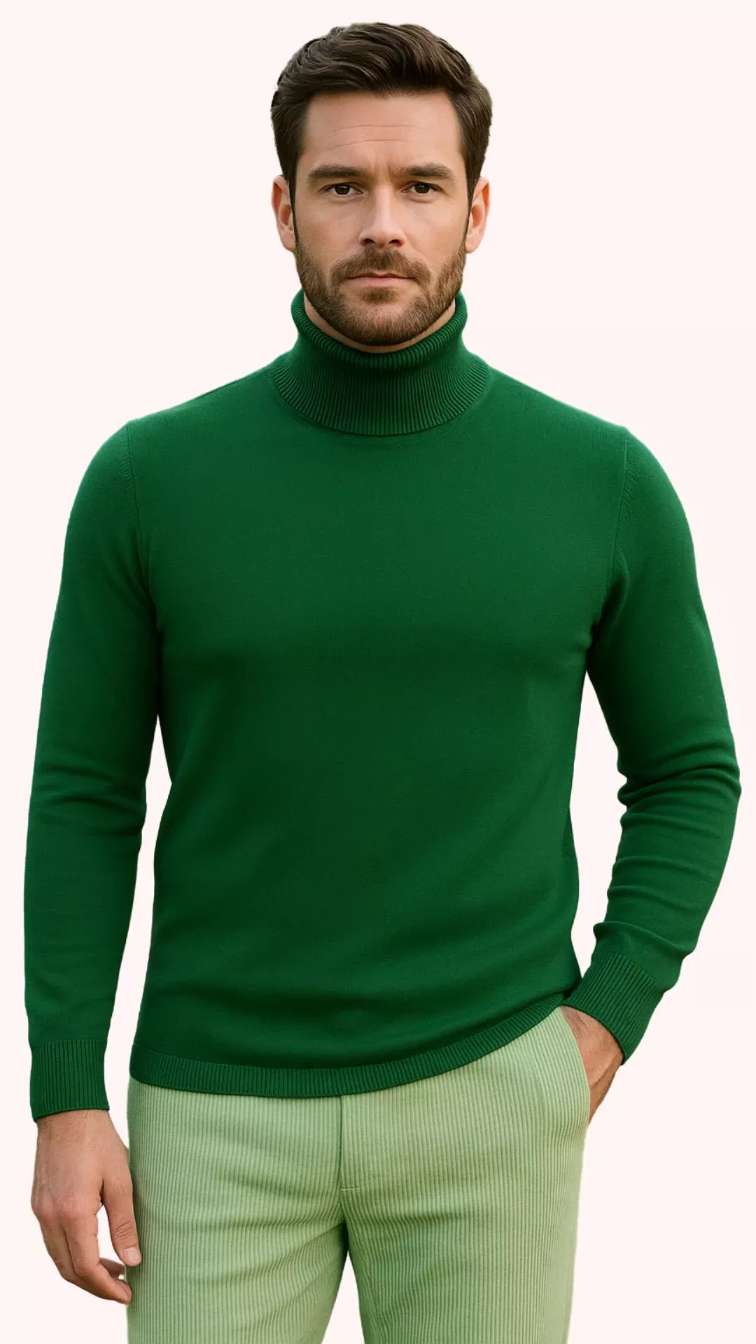 Mens Green Slim Fit Turtleneck Sweater â“ Lightweight Knit Pullover in Emerald Green