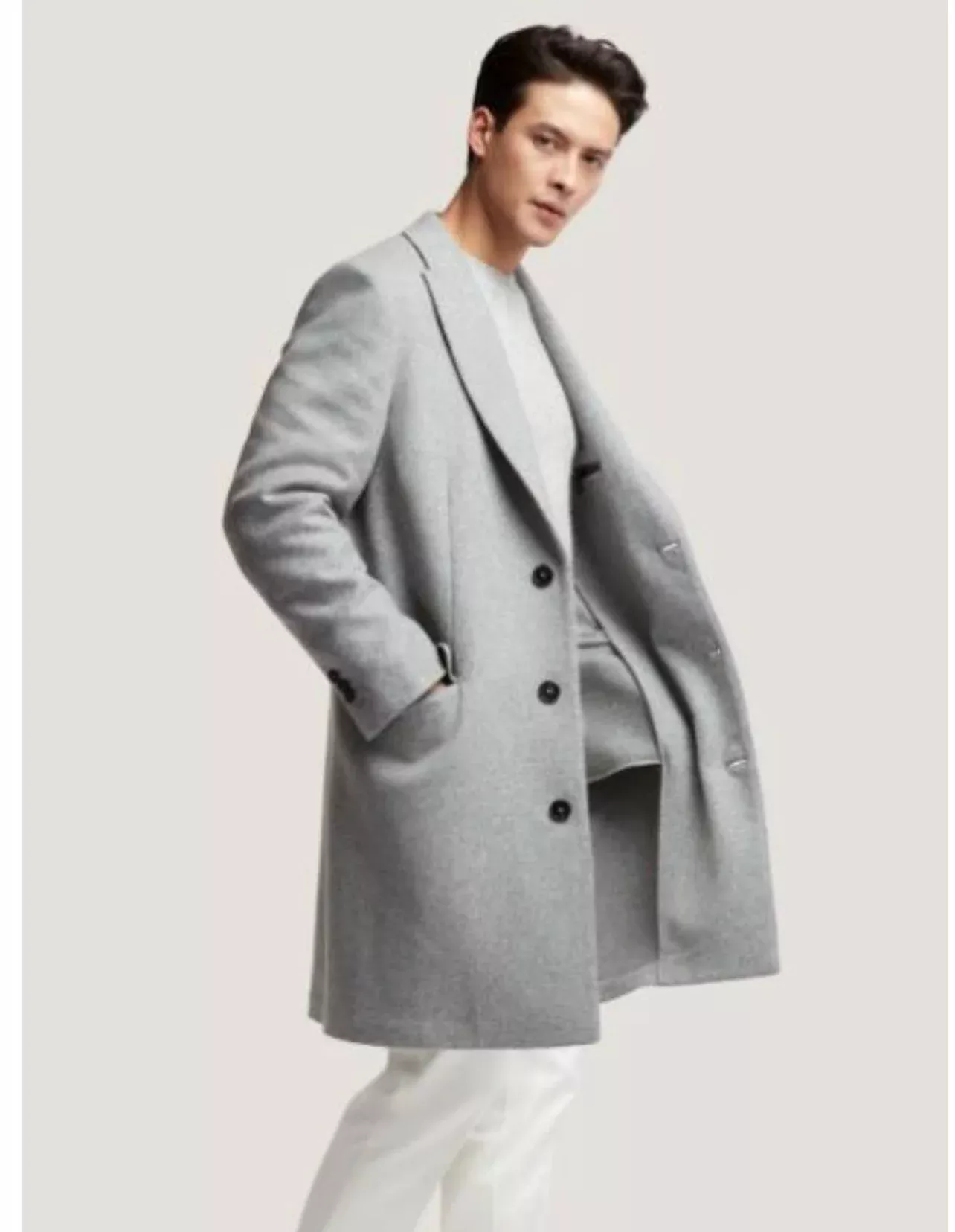 Mens Light Gray Wool Overcoat â“ Classic Single-Breasted Winter Coat